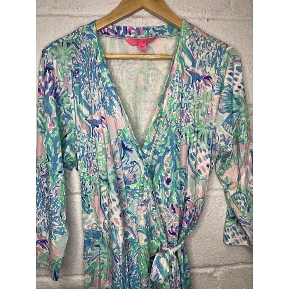 Lilly Pulitzer Karlie Wrap Romper XL Craysea Seashell Resort Blue Purple Green - Picture 3 of 11